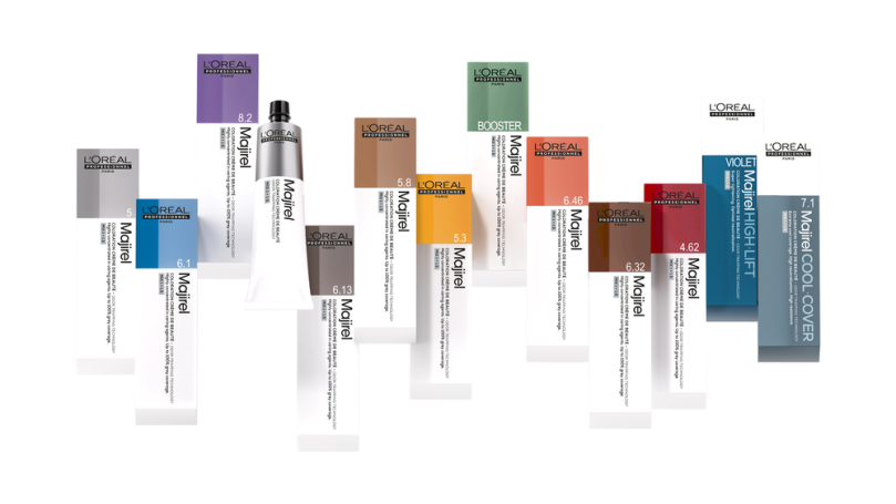 Farbenpalette mit 15 Farbmusterkarten, beschriftet mit Farbwerten.